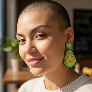 Avocado Beaded Statement Earrings Green Yellow Boho Fruit Drop J23